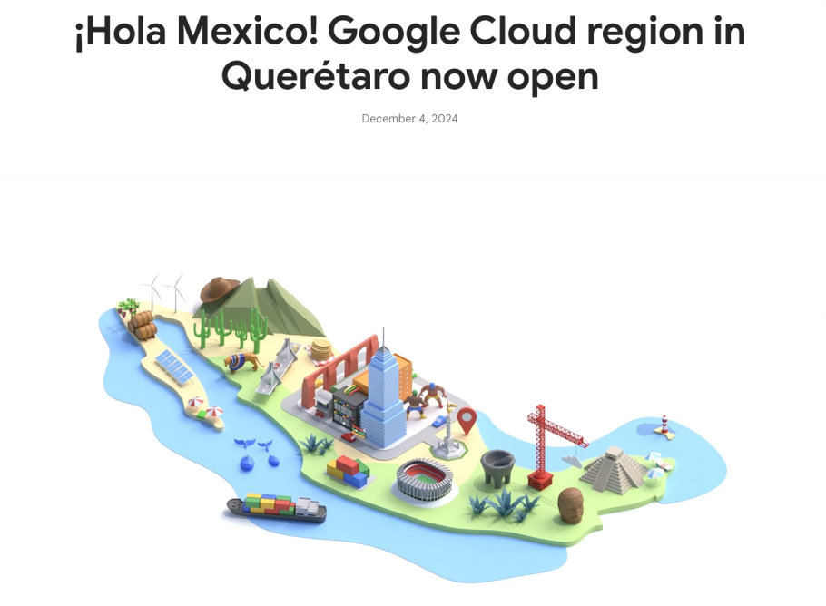 Announcement of the opening of Microsoft's Central Mexico cloud region (Source: Google, 2024)